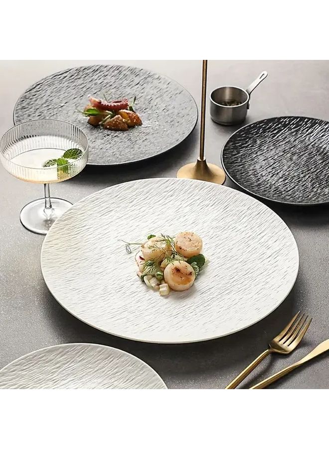 6pcs Black Frosted Plastic Dinner Plates 20cm Stone Texture Reusable Set - Image 1